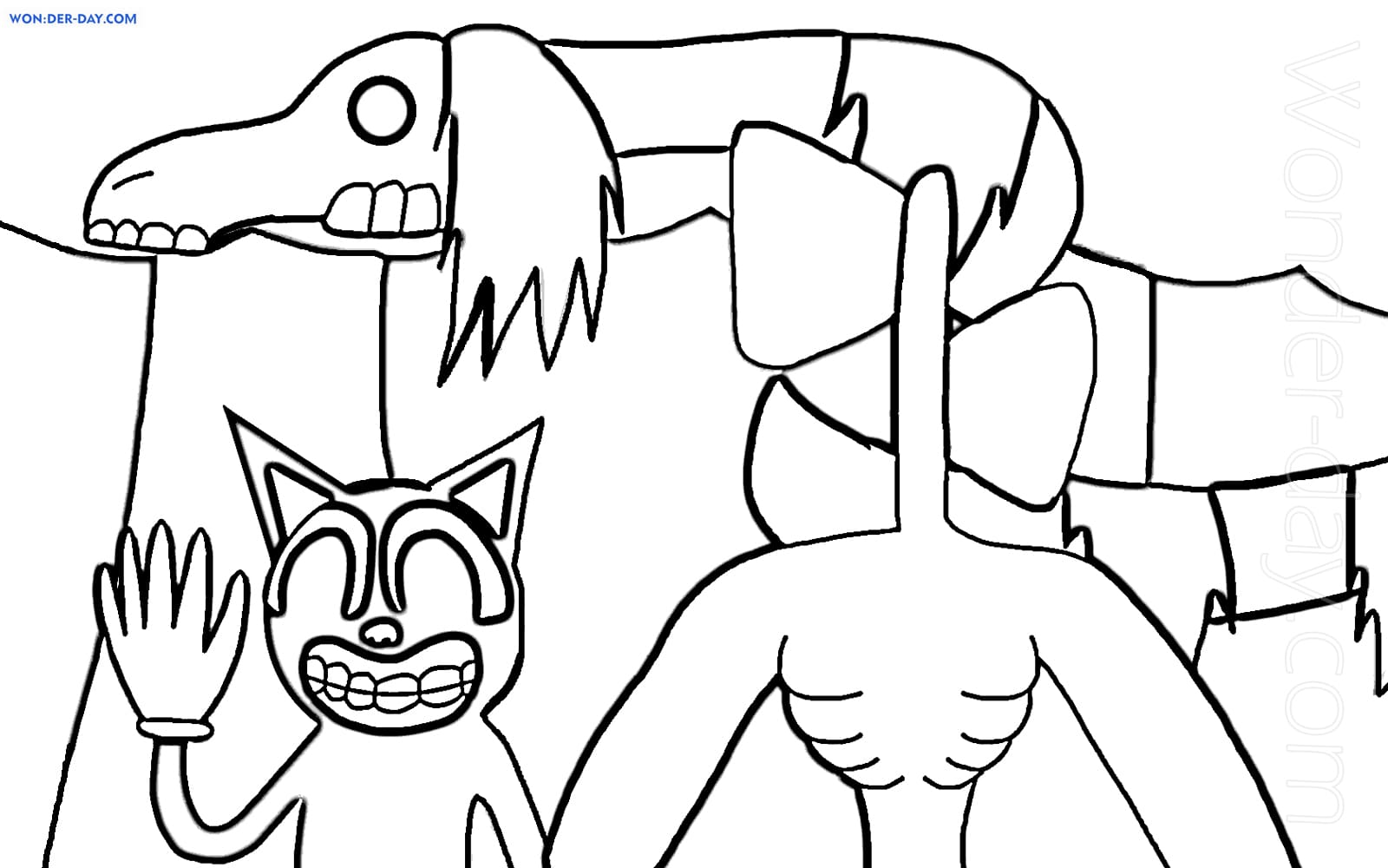 Para Colorir Cartoon Cat , Siren Head e Piggy Imprimir Grátis