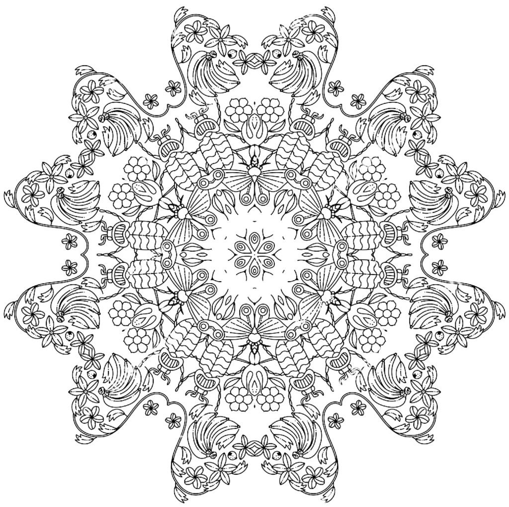 Ausmalbilder Mandala Blumen. 
