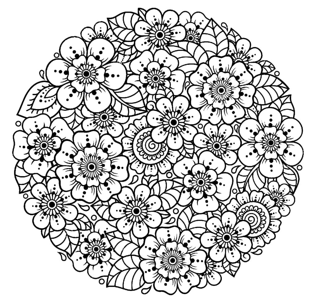 Ausmalbilder Mandala Blumen. 