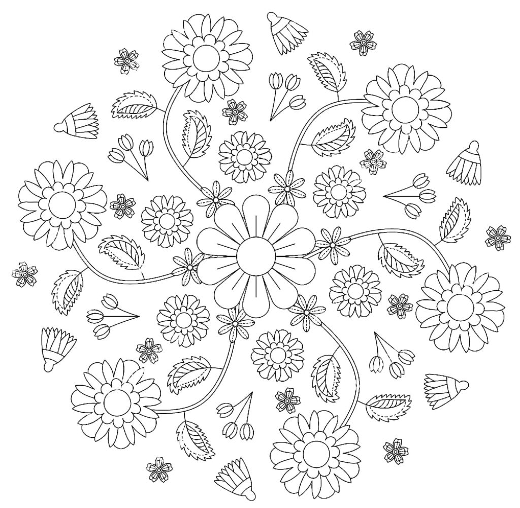 Desenho de Mandala Flor Simples para colorir