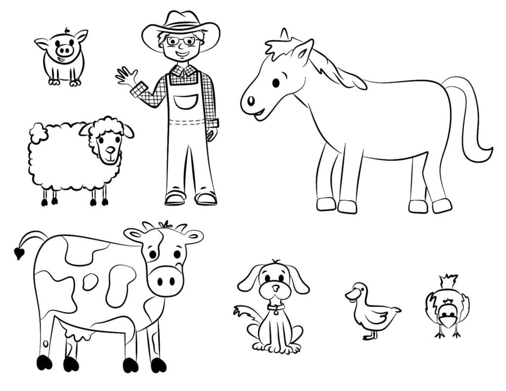 Desenhos para colorir de animais de fazenda de cavalos para crianças