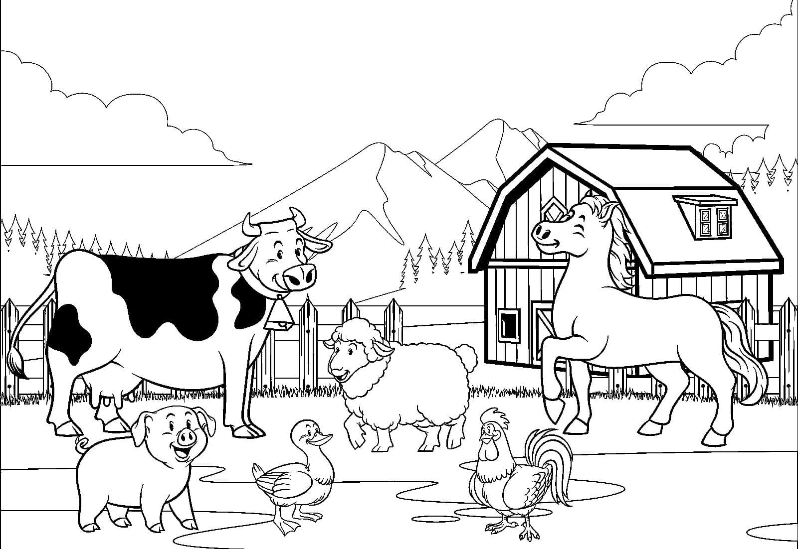 Раскраска фермы с животными для детей
