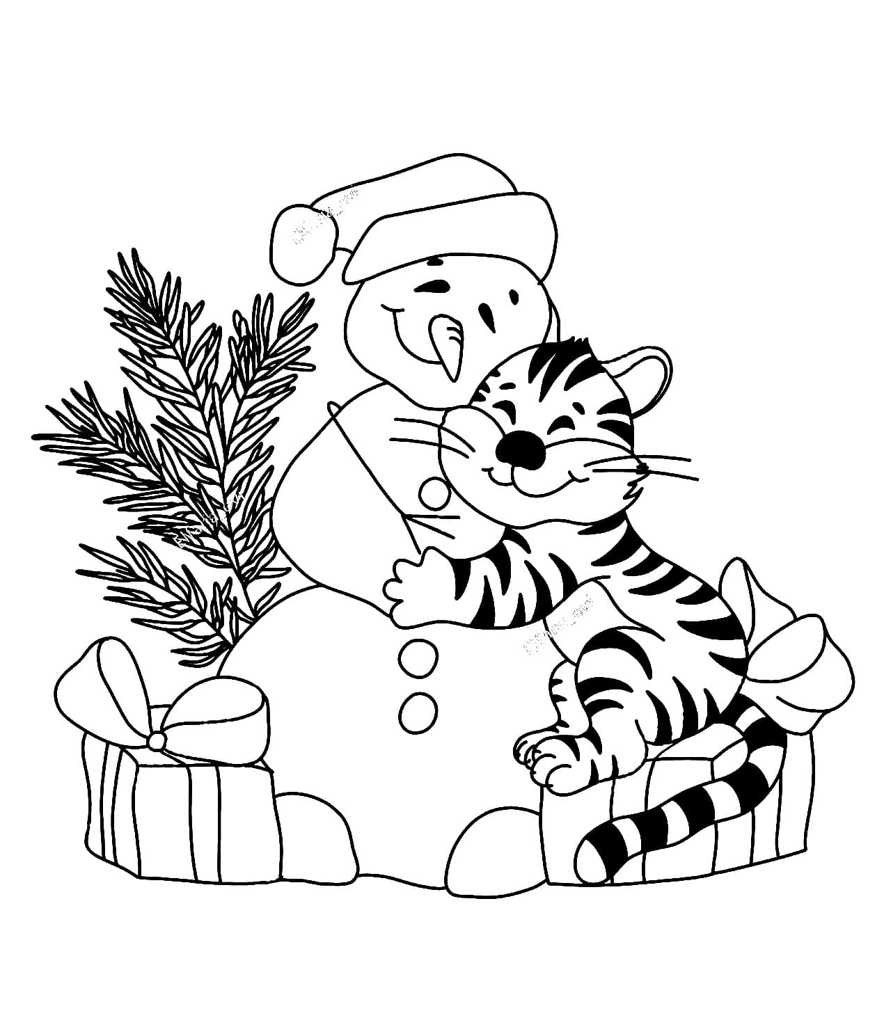 Тигр зимой раскраска