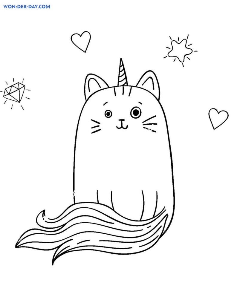 Desenhos De Gato Unicórnio para colorir