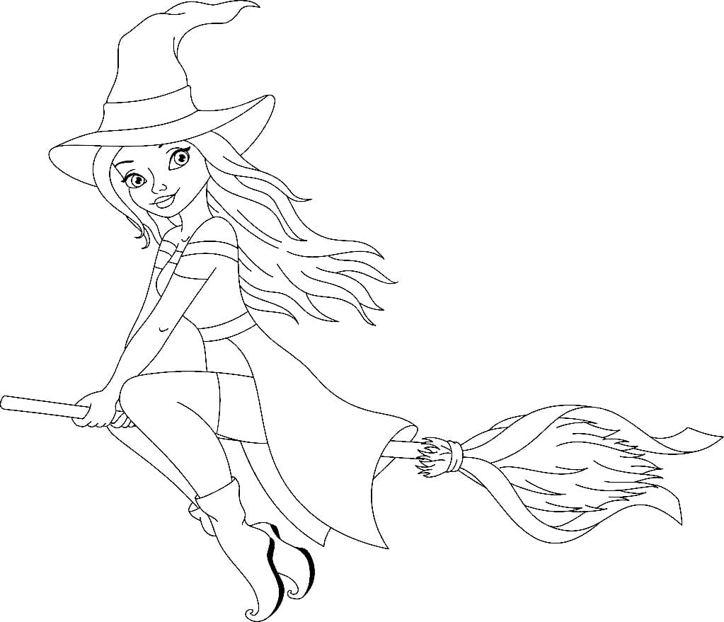 Livro para colorir de halloween, menina fofa bruxa 19