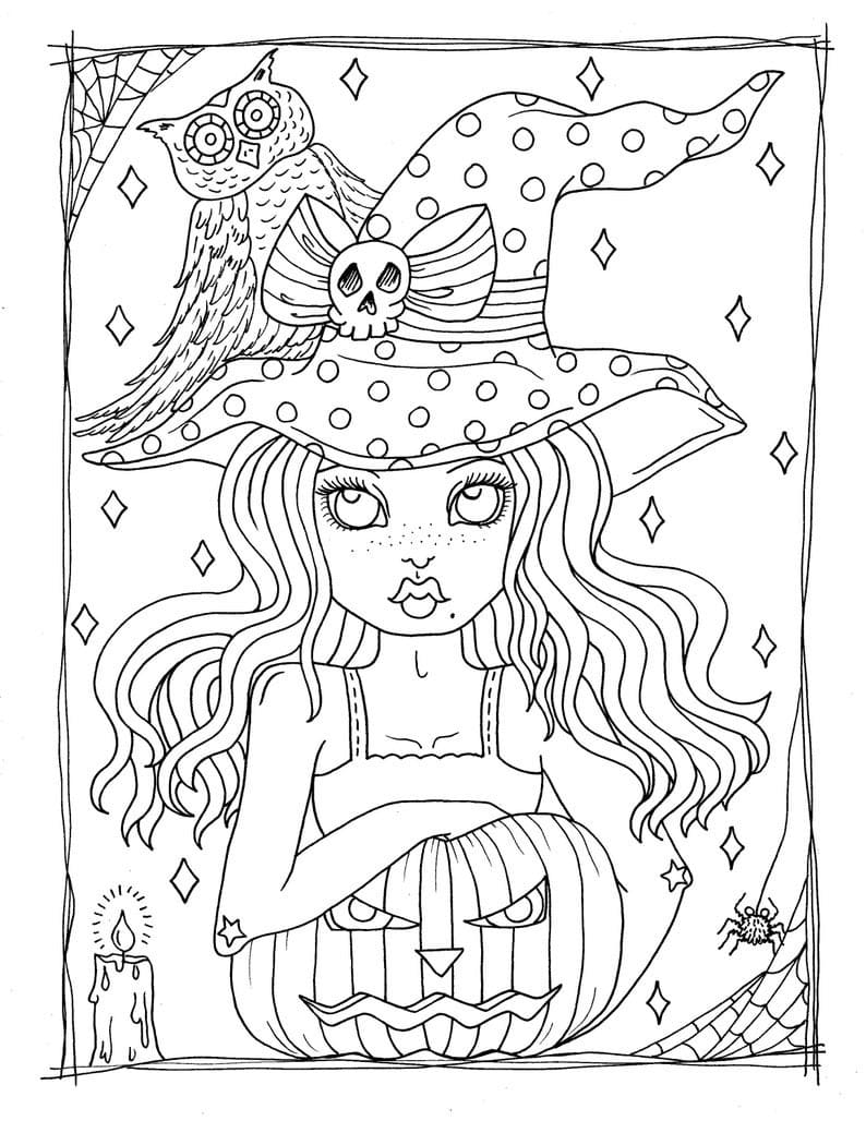 Uma bruxa bonita e o seu caldeirão - Dia das Bruxas - Coloring Pages for  Adults