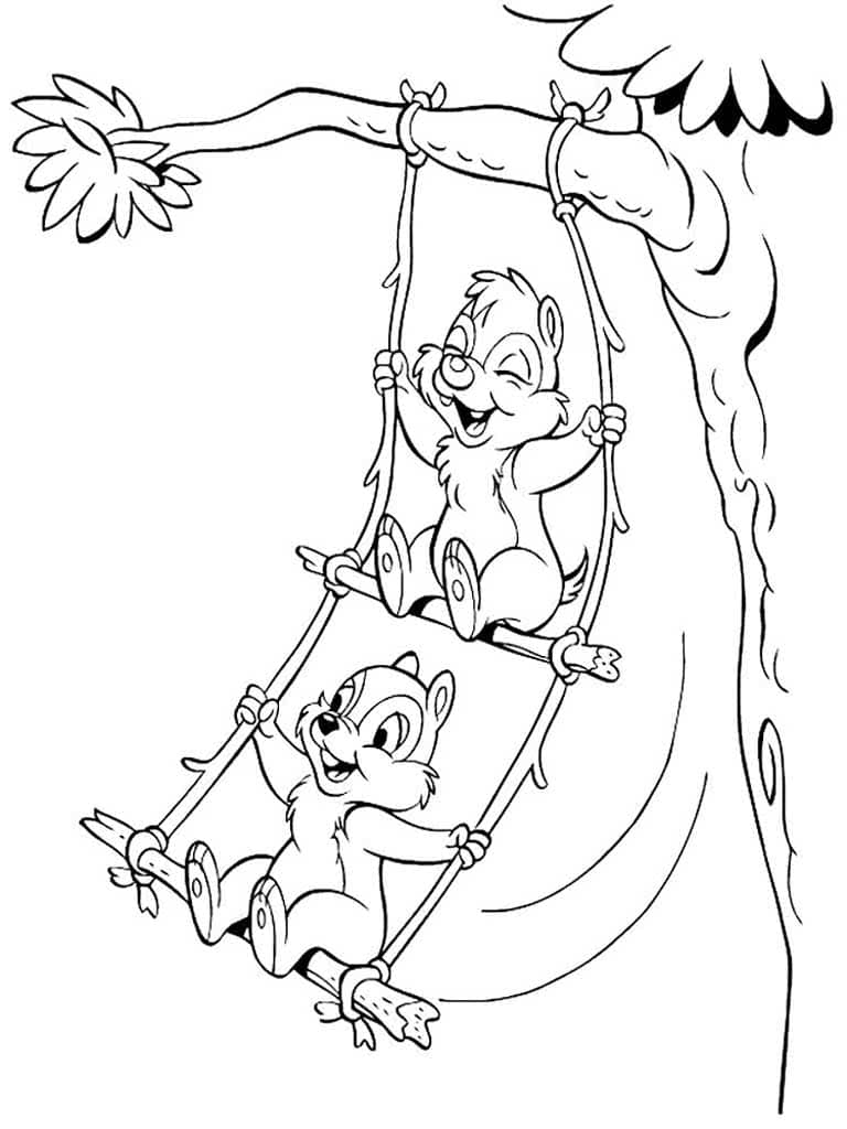 Funny Chip and Dale ride on swings