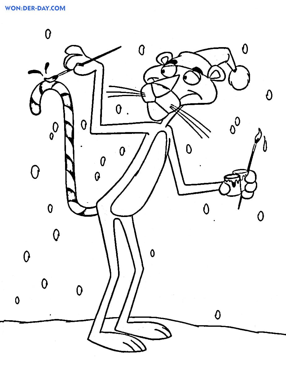 Drawing of Pink Panther with the detective coloring page