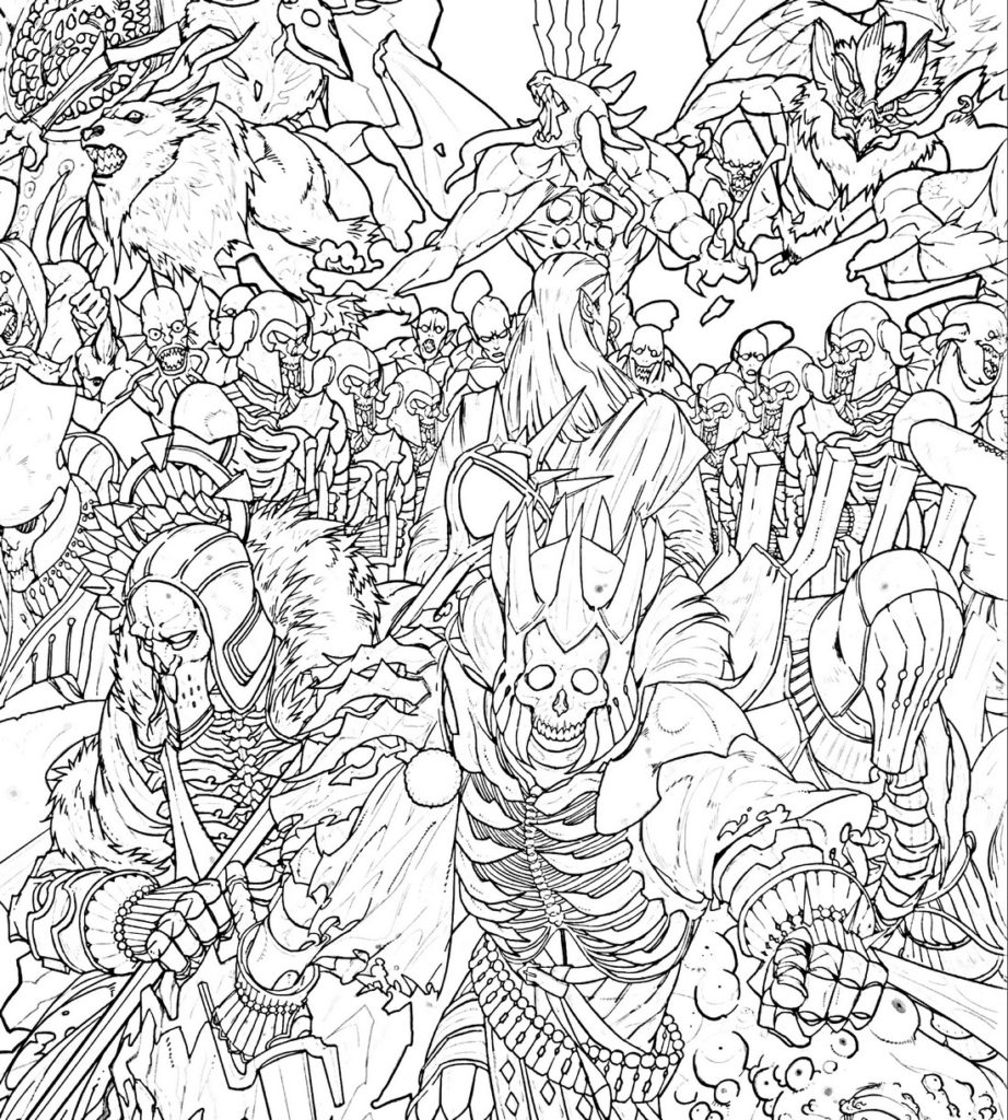Coloring page for adults with knights