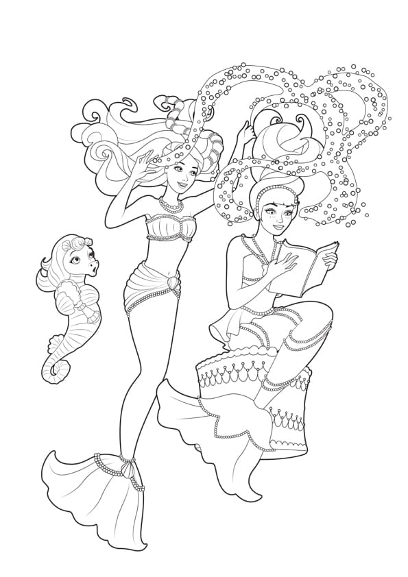 Coloring book with Barbie mermaids