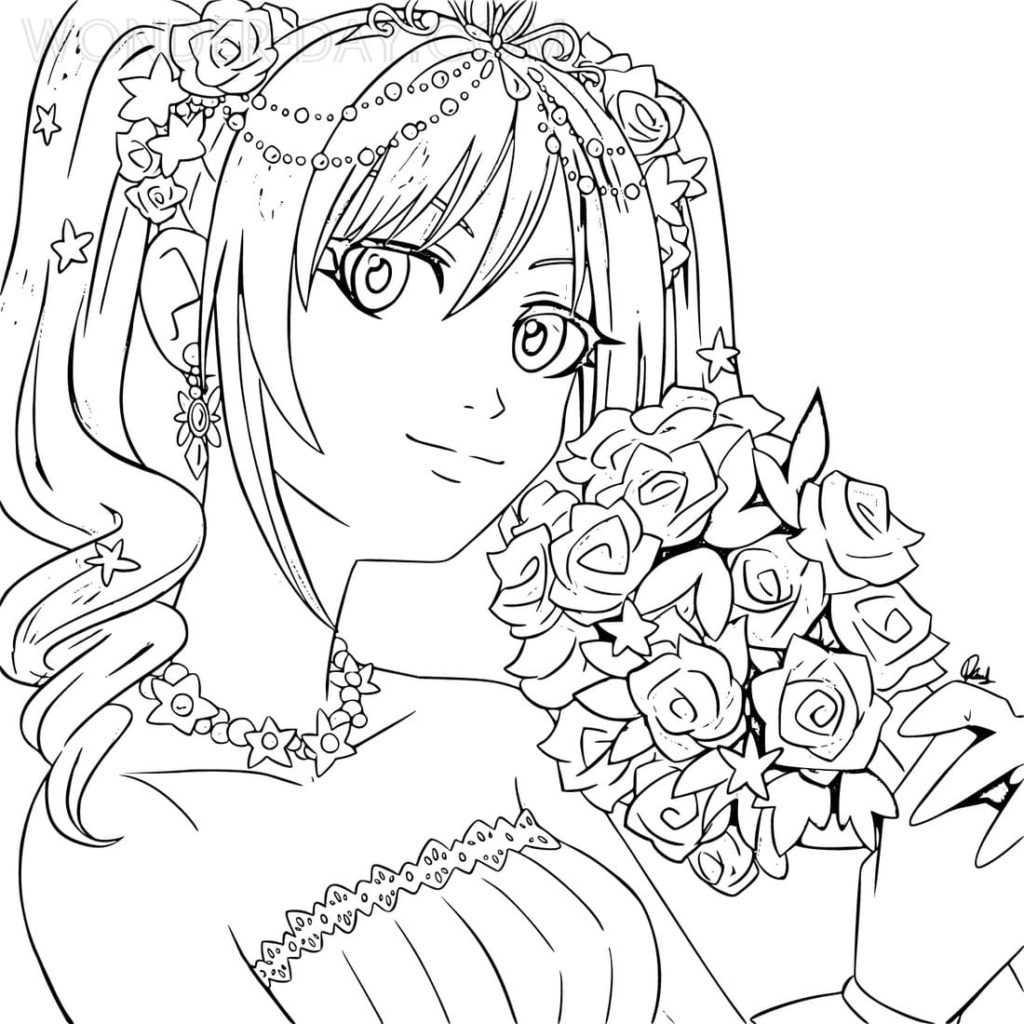 Mariée avec un bouquet de roses
