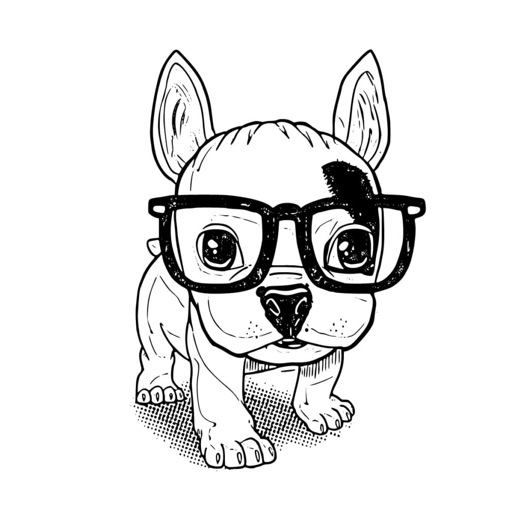 Kleine Bulldogge mit Brille