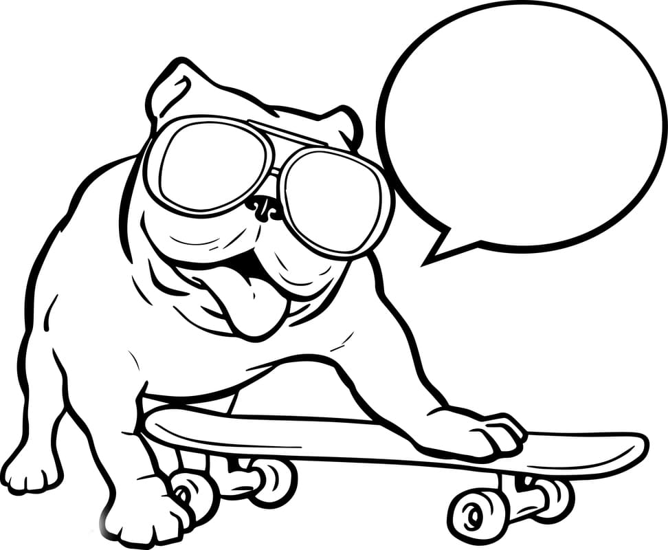 Bulldog riding a skateboard
