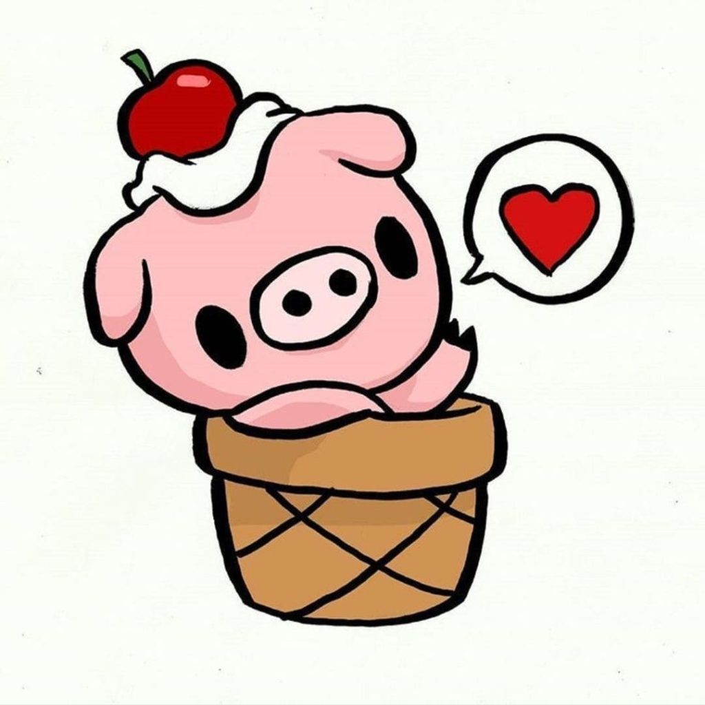 Piggy with a cherry on his head