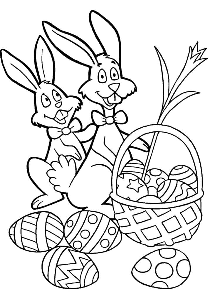 Two rabbits and a lot of Easter eggs