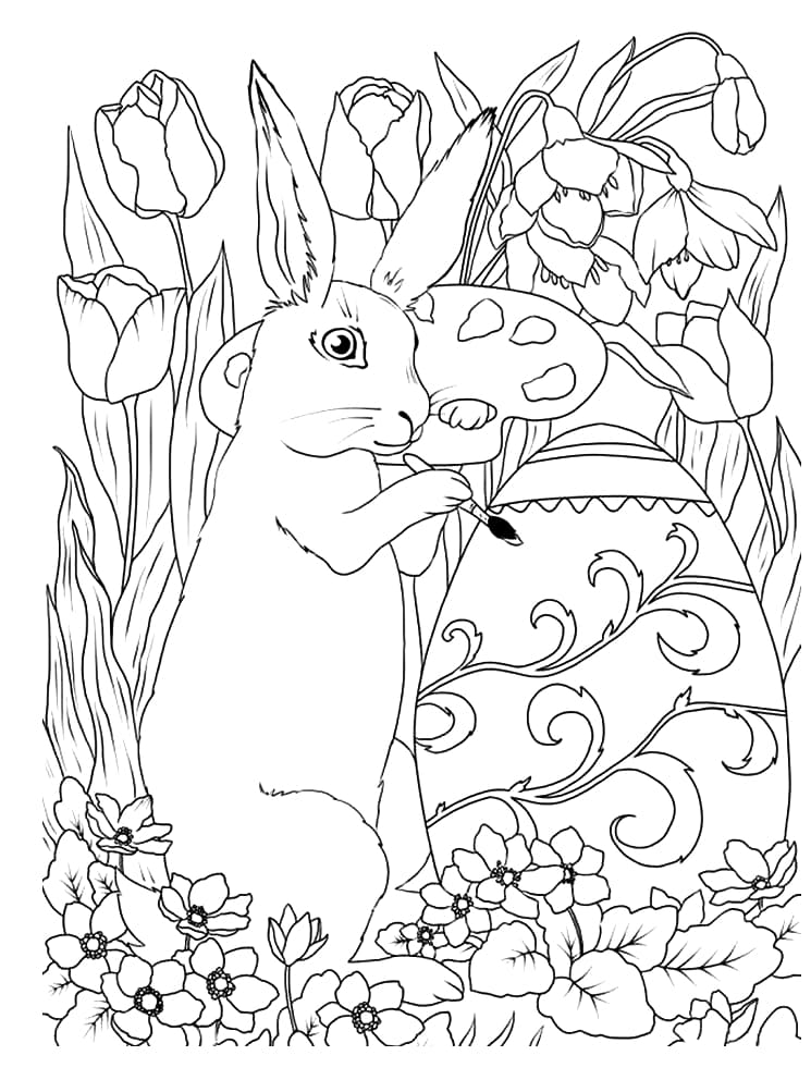 Раскраска с пасхальным кроликом