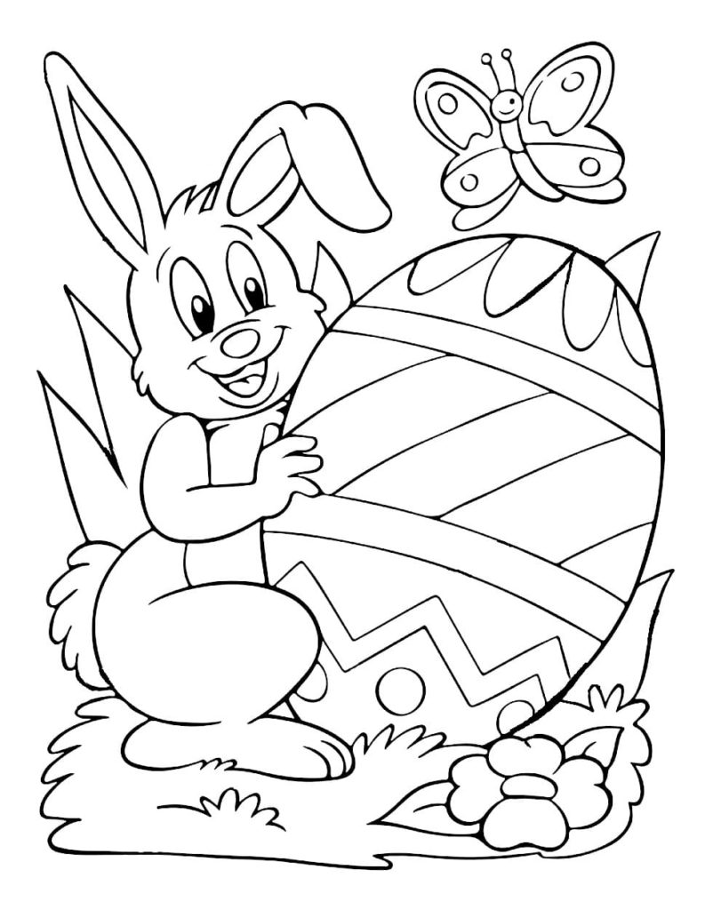 Conejo, huevo de Pascua y mariposa