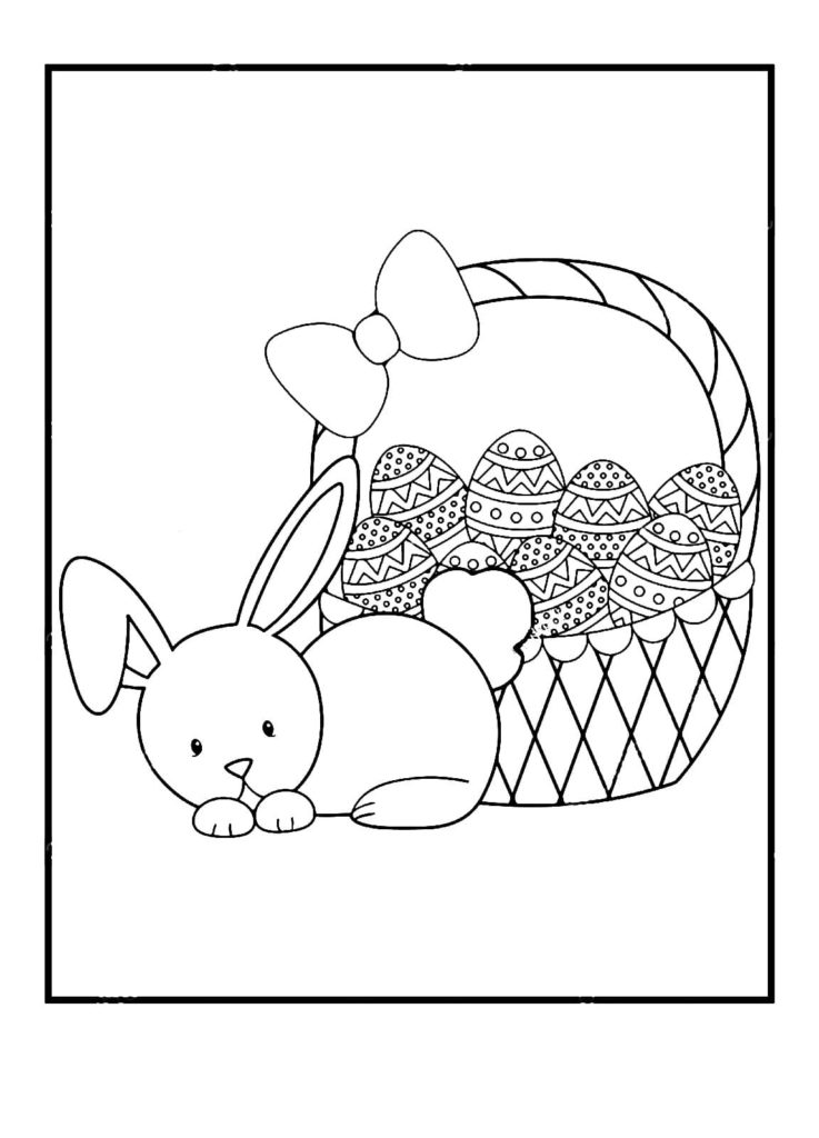 Coelhinho e cesta de ovos para a Páscoa