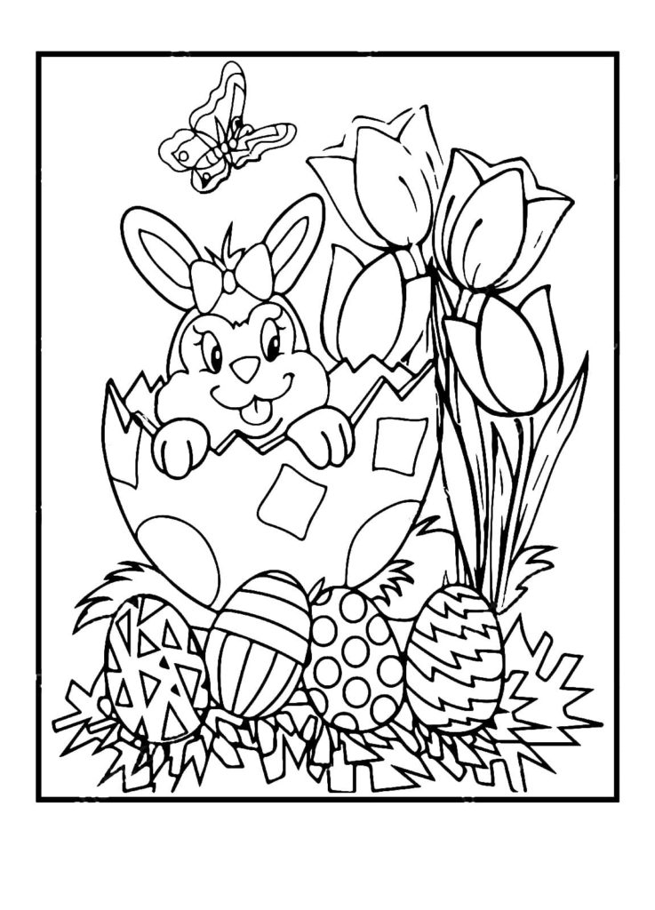 Rabbit, tulips, eggs