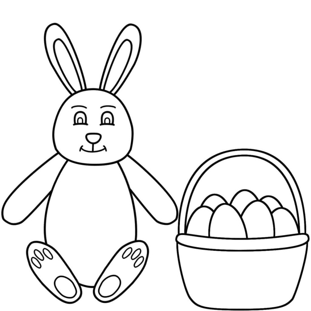 Кролик и корзинка пасхальных яиц