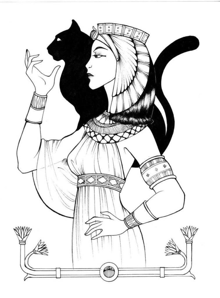 Egyptian girl and cat