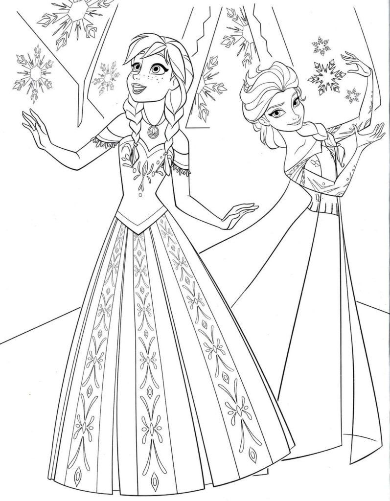 Elsa and Anna in beautiful dresses