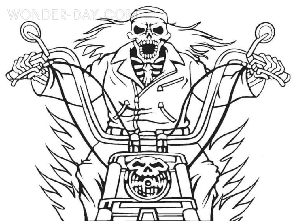 Skeleton on a motorcycle