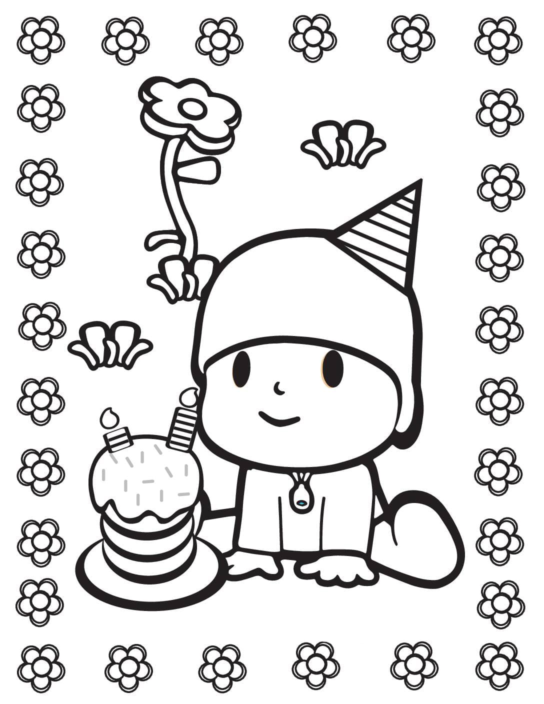 Desenhar E Colorir Pocoyo Dando Um Buquê De Flores Para Nina