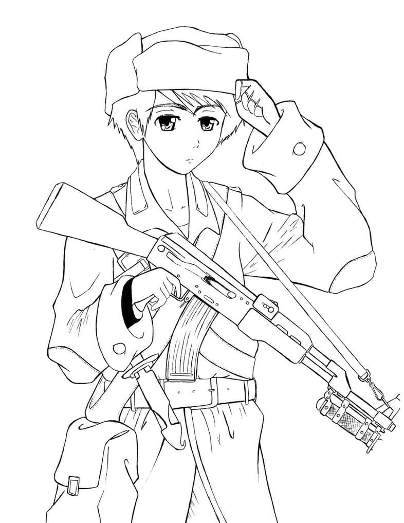 Anime soldier with weapons