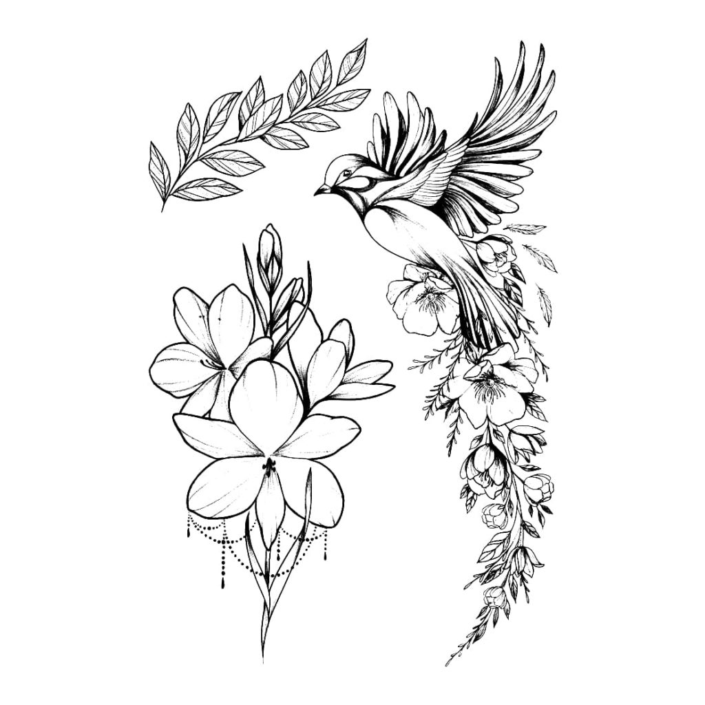 flores y pájaro