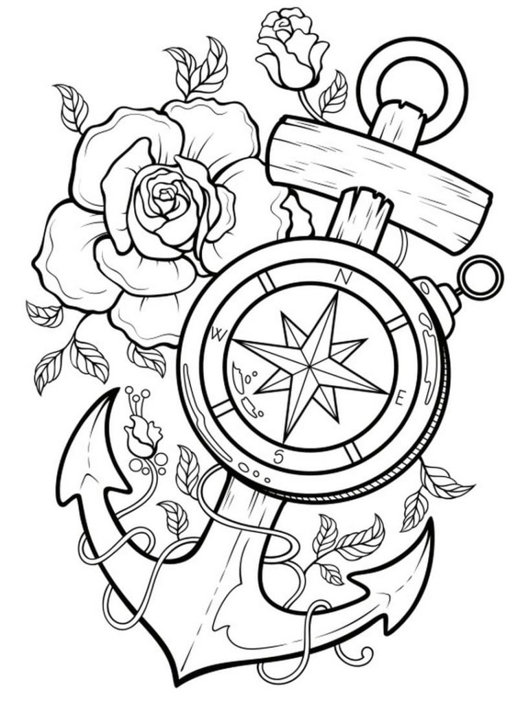Anchor, compass and roses