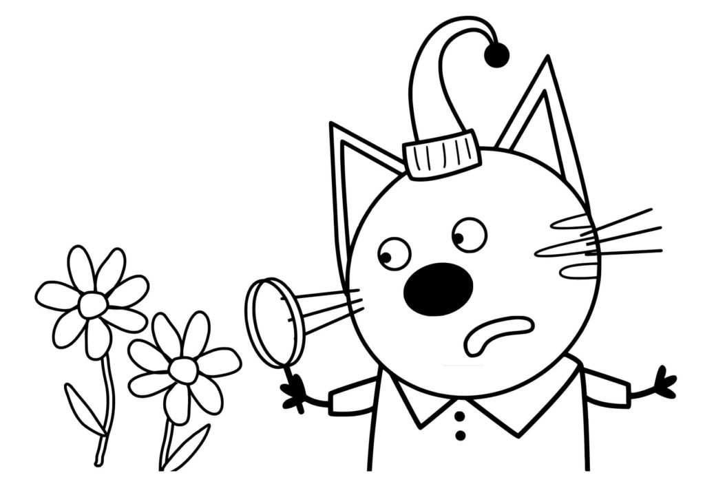 Cat Kompot examines flowers