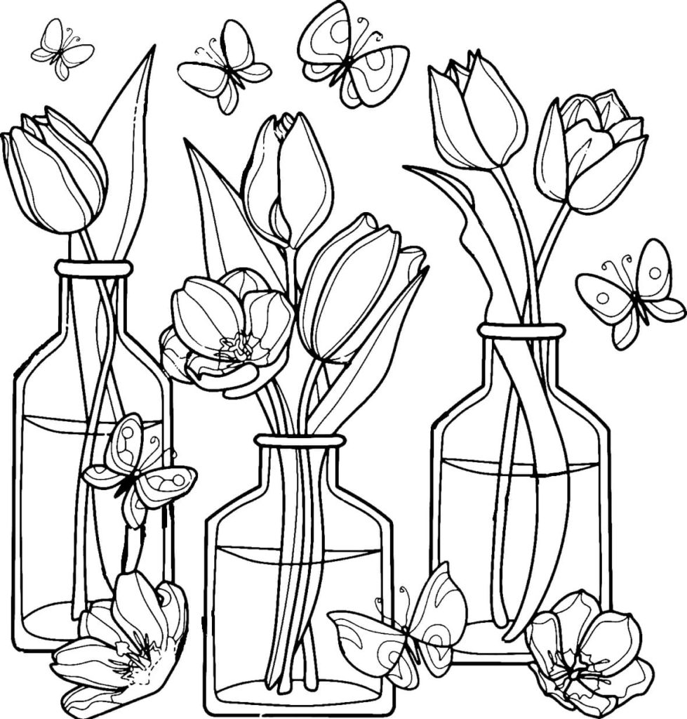 tulipanes y mariposas