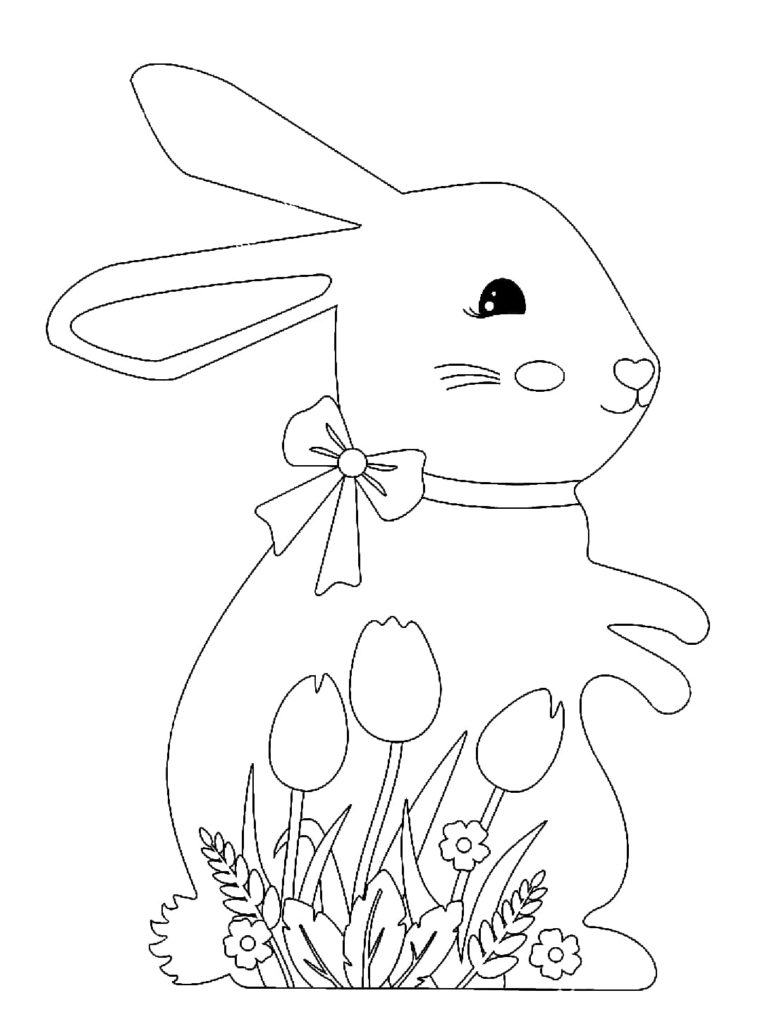Kaninchen und Tulpen
