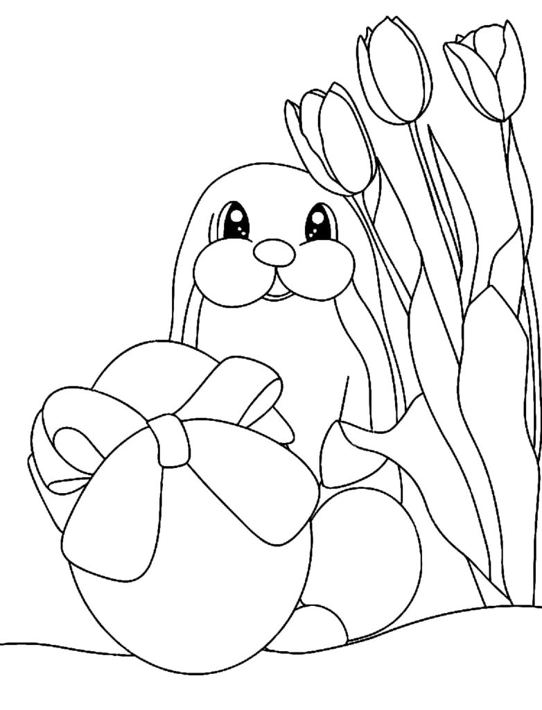 Пасхальный кролик и тюльпаны
