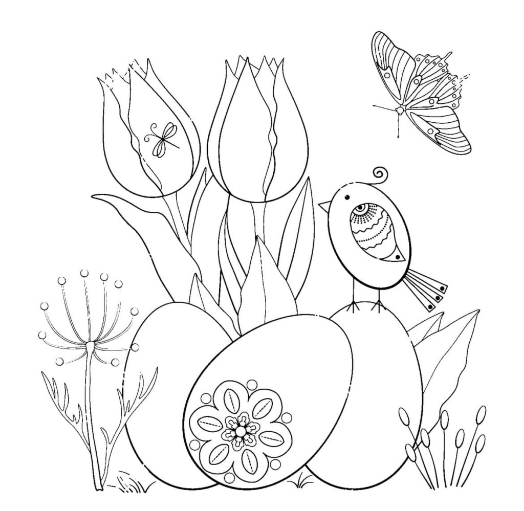tulipanes y huevos de pascua