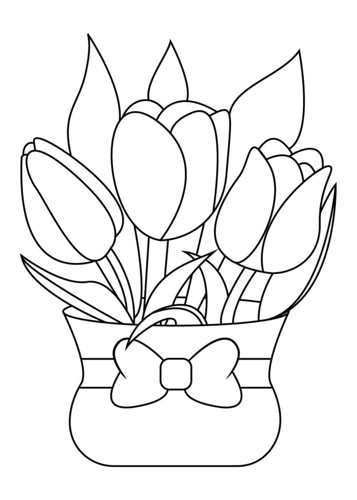 cesta com tulipas