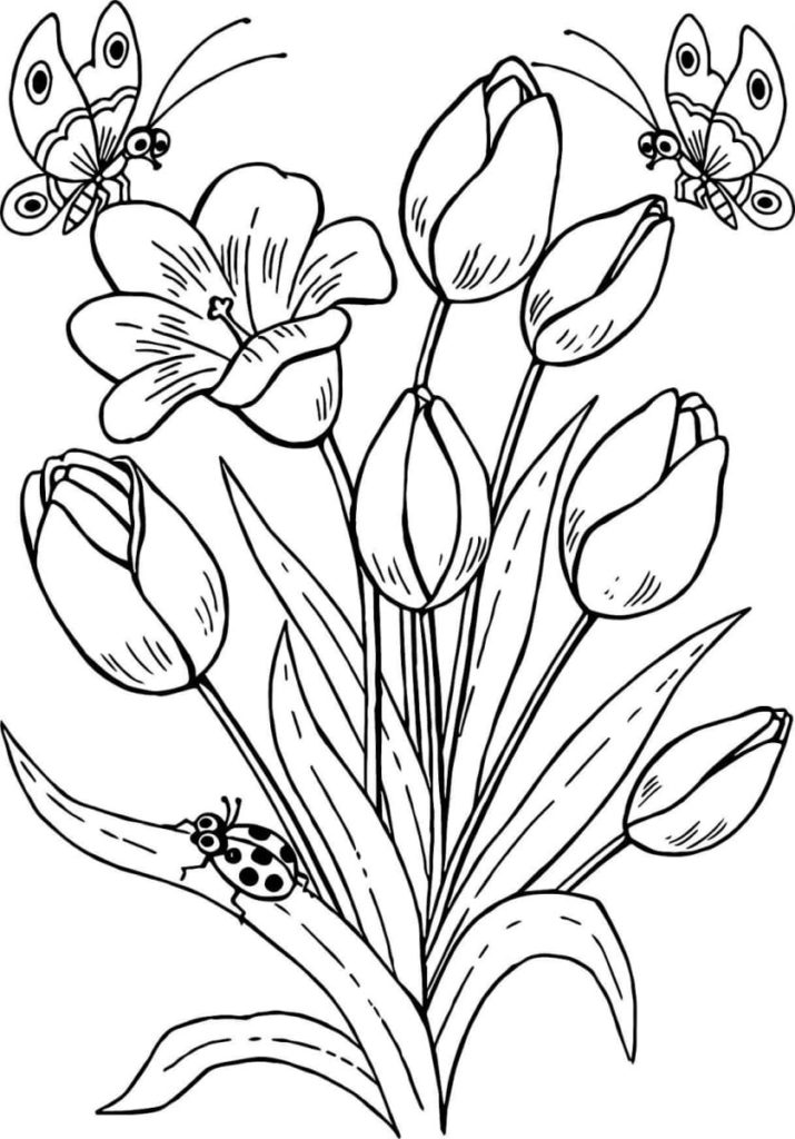 mariposas y tulipanes
