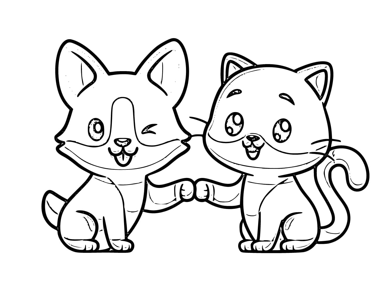 Desenho de Cão e gato para colorir