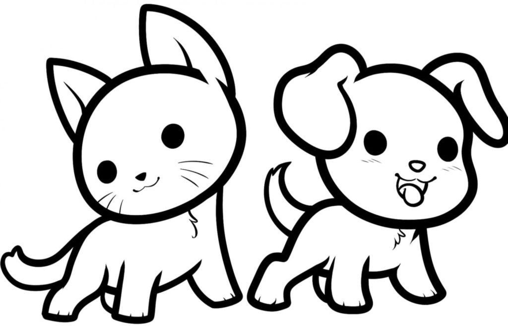 Chibi kitten and puppy