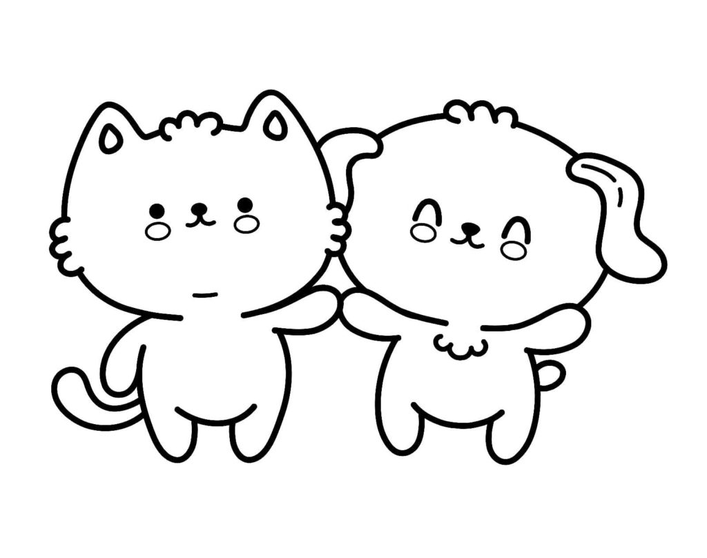 Kawaii cute cat and dog
