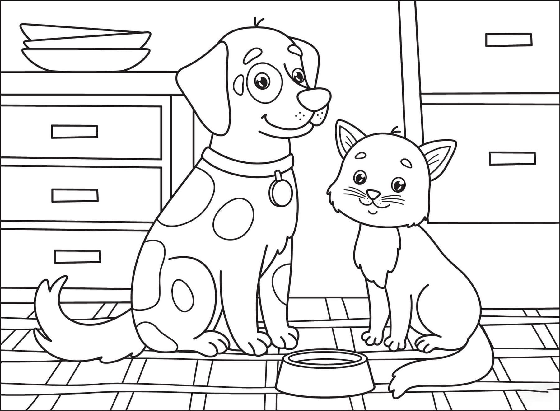 página para colorir. imagem para colorir com cachorro fofo ou cachorrinho.  conjunto de clipart de animais de desenho animado para pôster de berçário,  impressão de camiseta, vestuário infantil, cartão de saudação, papel