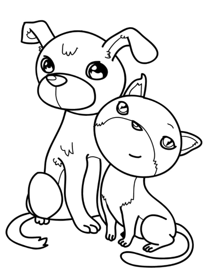 Simple Dog Cat Coloring Pages