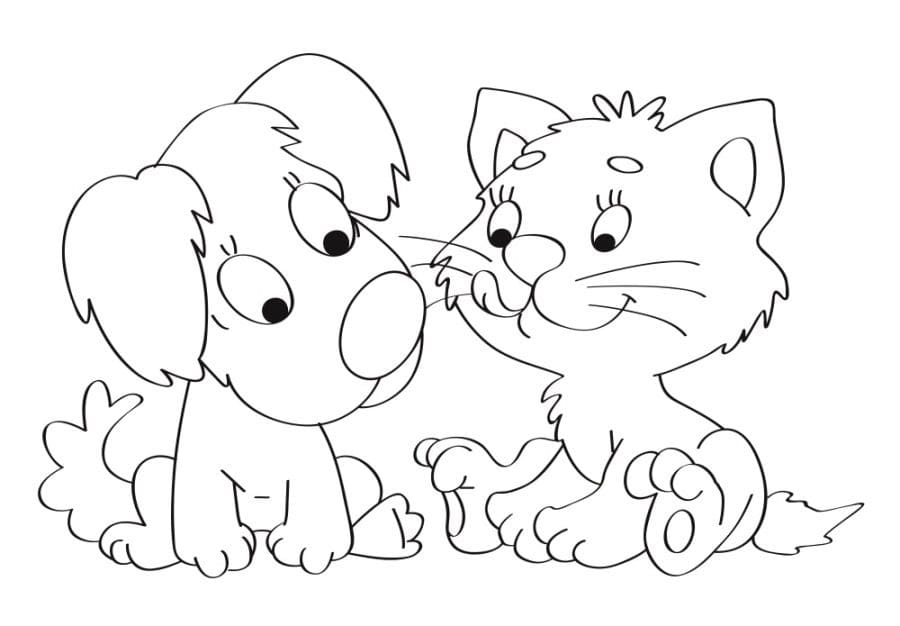 cucciolo e gattino dei cartoni animati
