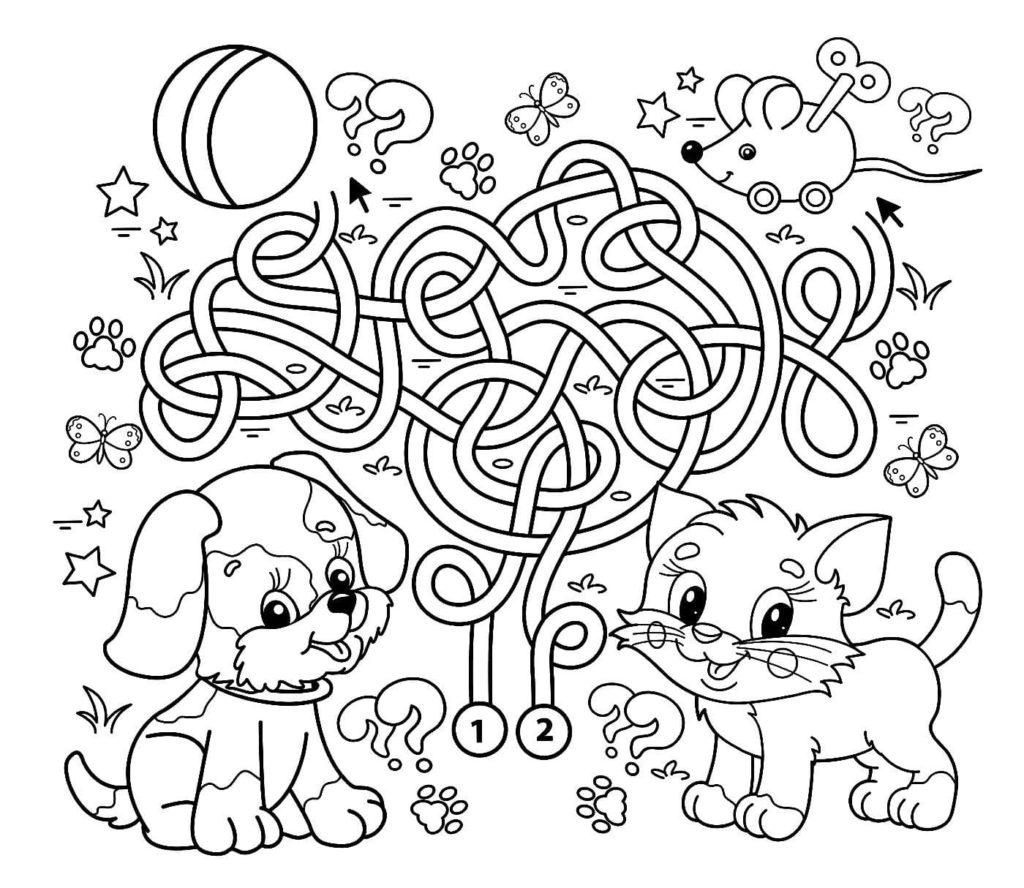 Labyrinth mit Katze und Hund
