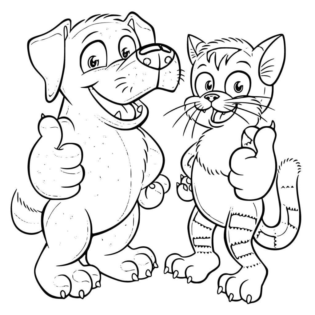 Cão e gato de desenho animado