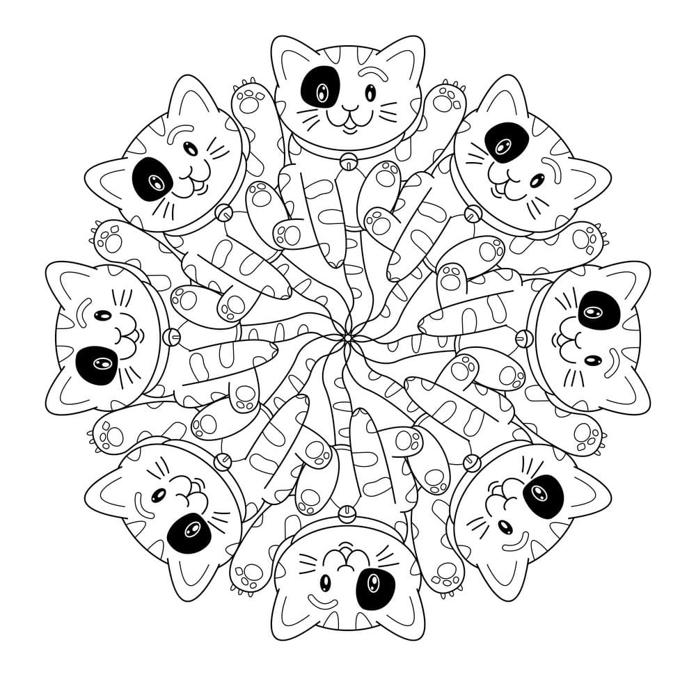Mandala mit gestreiften Katzen