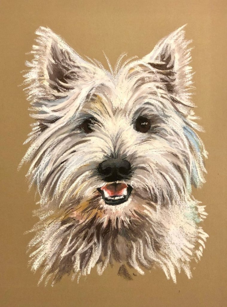Dog drawing with oil paints