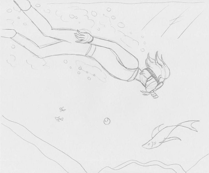 Diver pencil drawing