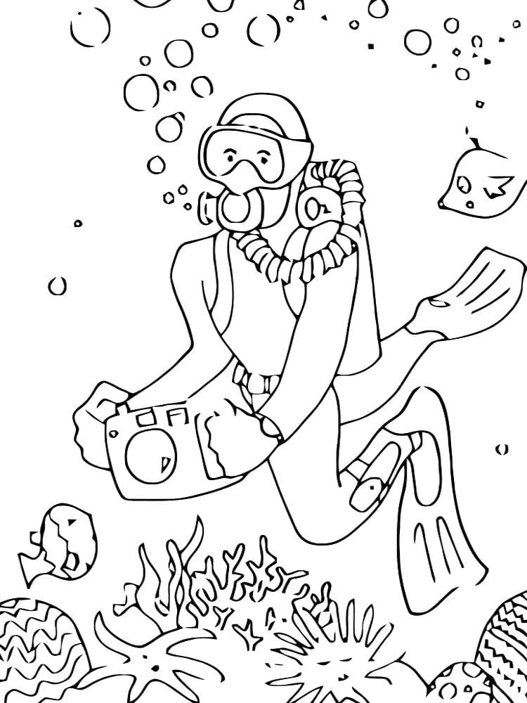 Diver black and white drawing